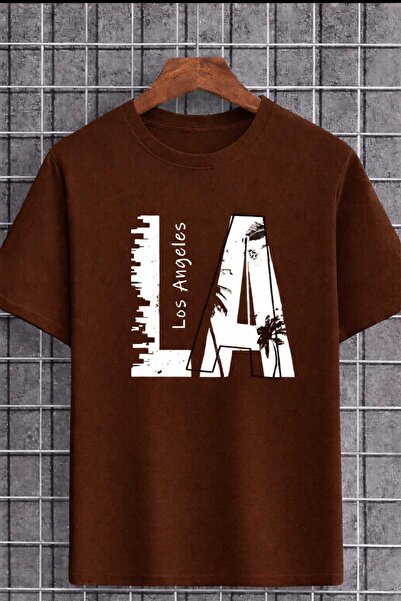 New Shine La Printed Unisex Brown T-Shirt