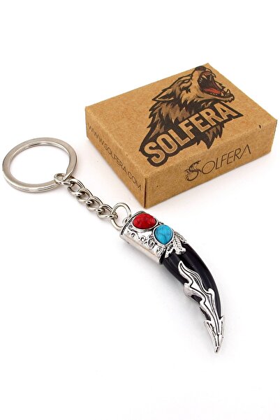 Solfera Wolf Tooth Shaped Red Blue Ornament Nordic Metal Keychain Black Ky171