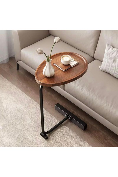 terndat Black iron serving table with brown wood top