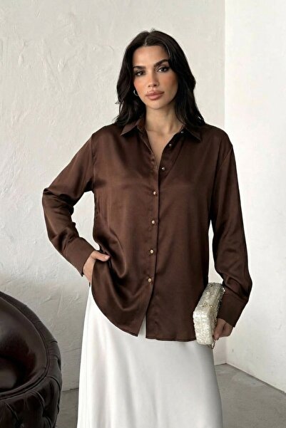 Potenza Women Shirt Satin Stylish Gold Button Long Sleeve Off Shoulder Shirt