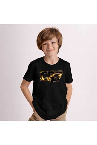 New Shine Cr7 Printed Black Kids T-Shirt