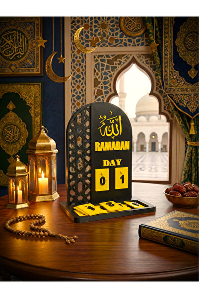 Ravenlab Ramazan Gün Sayacı Takvimi Dekoratif – Ahşap Masaüstü Ramadan Day, İ...