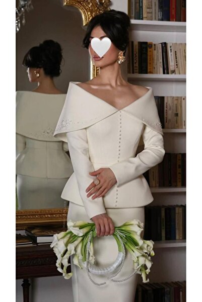 Special-DIARA A luxurious white off-shoulder set with pearl details