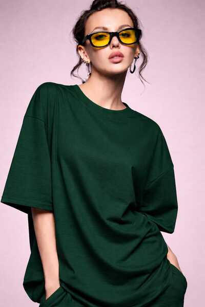 New Shine Solid Color Women's Green T-Shirt