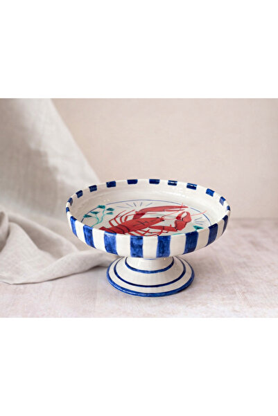 MARMELAT ATÖLYE Seramik El Boyaması Yengeç Desenli Ayaklı Sunum Kasesi