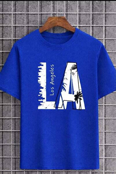 New Shine La Printed Unisex Saks Blue T-Shirt