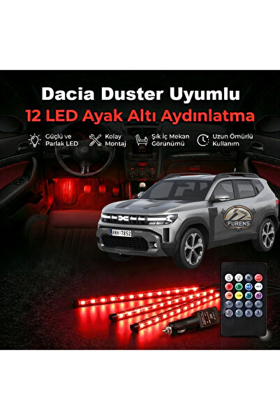 STS Oto Aksesuar Dacia Duster Uyumlu RGB Ayak Altı LED 12 Led Kumandalı Müzik...