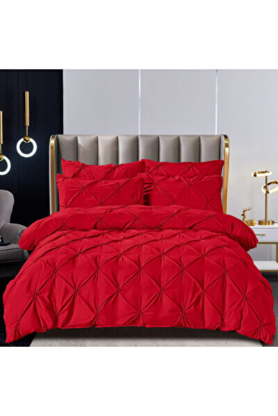 JOJO HOME Bed Linen, 6 Pieces, Embroidered Pleats, Finet Premium - Red