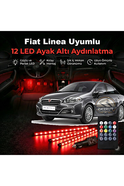 STS Oto Aksesuar Fiat Linea Uyumlu RGB Ayak Altı LED 12 Led Kumandalı Müzik D...