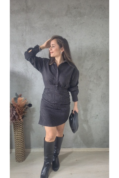 Butik Asimetrik Kesim Gömlek Elbise