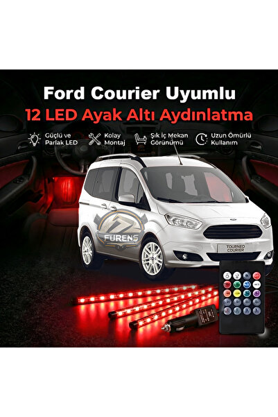 STS Oto Aksesuar Ford Courier Uyumlu RGB Ayak Altı LED 12 Led Kumandalı Müzik...