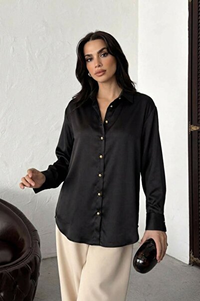 Potenza Women Shirt Satin Stylish Gold Button Long Sleeve Off Shoulder Shirt