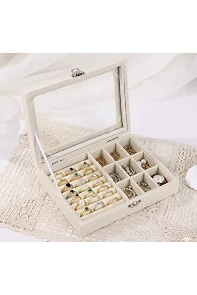 Noor منظم تخزين المجوهرات علبة صغيرة, مخملية متعددة الاقسام للاكسسوارات والخواتم