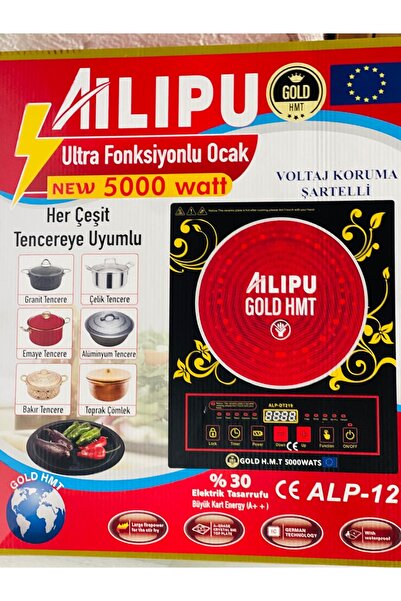 Ocaklar Ailipu 5000W Elektrikli Ocak Gold HMT Tüm Tencerelerle Uyumlu Dokunma...
