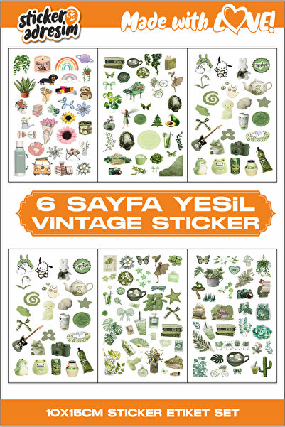 Sticker Adresim 6 Sayfa Yeşil Sticker Seti - Etiket - Bullet Journal - Scrapb...