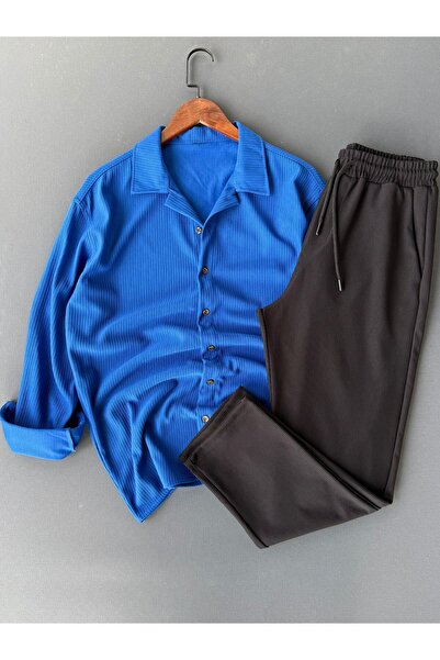 Beylerce Comfortable Fit Ribbed Shirt + Trousers 2-Piece Combination