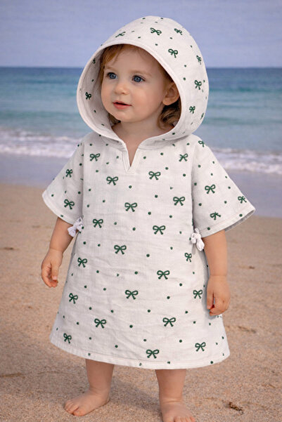 ygz junior Double Layer Organil Muslin Embossed Embroidered Sea Pool Poncho