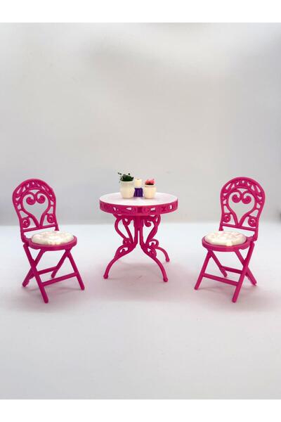troyaart3d Minyatür Pembe Bahçe Masa Sandalye Seti – 1 Masa + 2 Sandalye+ Mum...