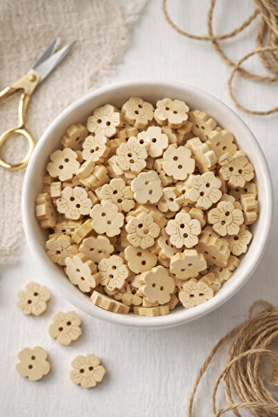 iğne izi 15 mm 50-Pack Wooden Flower Buttons – for Diy, Amigurumi, and Baby P...