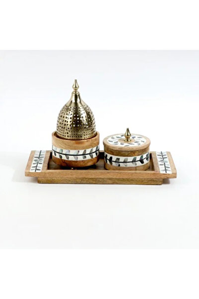 Generic Wooden incense burner set with mother-of-pearl inlay