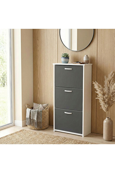 ikizkelebek Antrasit Ayakkabılık 52 cm Genişlik 3 Düşer Kapaklı 6 Raflı