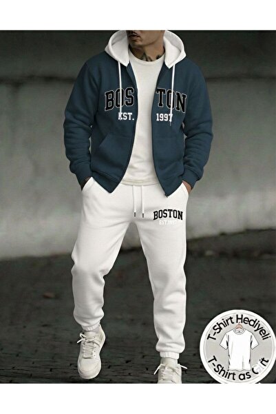 HerTarzınTrendi Boston Printed Double Color Hooded Zippered Oversize Sweatshi...