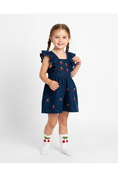 ministok Cherry Back Bow Detailed Girls' Jean Jumpsuit