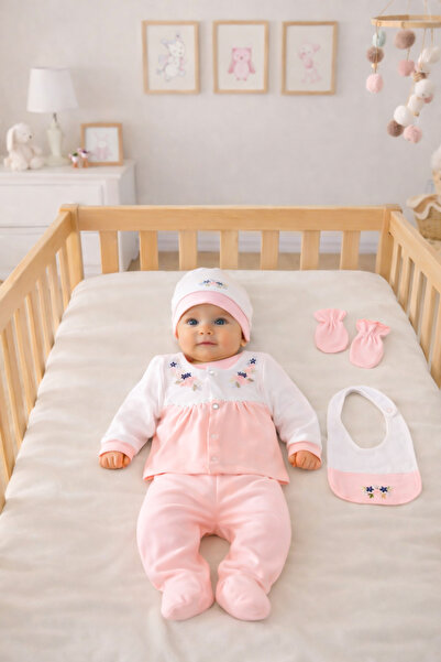 Sitilin Kız Bebek Somon 5’li Hastane Çıkışı %100 Pamuk Natural Yenidoğan Seti