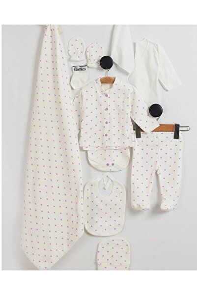 Ege Bebek Kız Bebek Fitilli Kalp Baskılı 11 Parçalı Hastane Çıkışı Zıbın Seti...