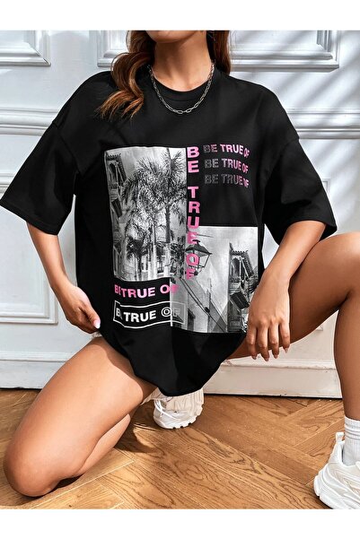 Mythologie Μπλουζάκι Be True Of - Μαύρο, Με στάμπα, Λαιμόκοψη ποδηλάτου, Over...