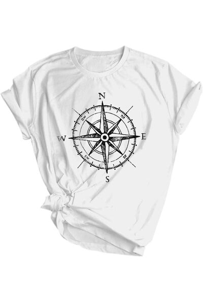 Mythologie Μπλουζάκι Comapss - Λευκό με στάμπα, Oversize, με λαιμόκοψη και στ...