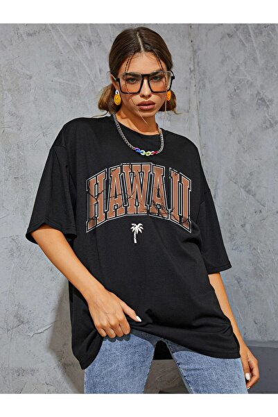 Mythologie Μπλουζάκι Χαβάης - μαύρο, με στάμπα, λαιμόκοψη πετσετέ, στάμπα, κο...