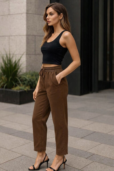 deniva Trend Oversize Brown Linen Trousers
