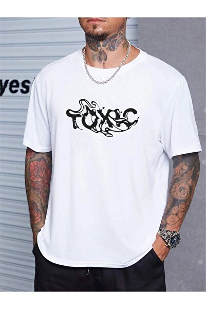 Mythologie Toxic Pattern T-Shirt - White Printed Oversize Crew Neck Printed S...