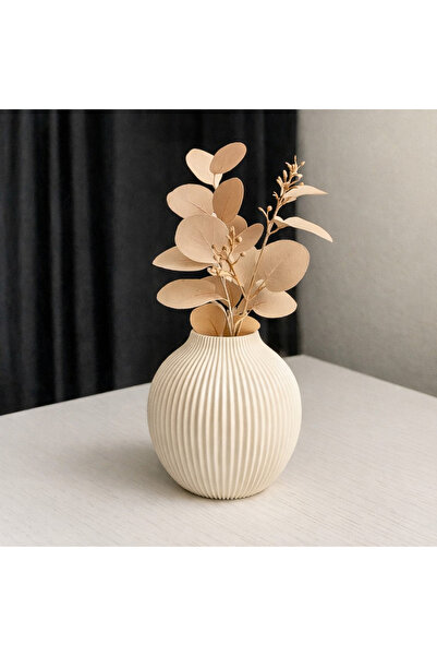 3D FABRİKAM Minimalist Çizgili Dekoratif Vazo Modern Şık Tasarım Siyah & Beya...
