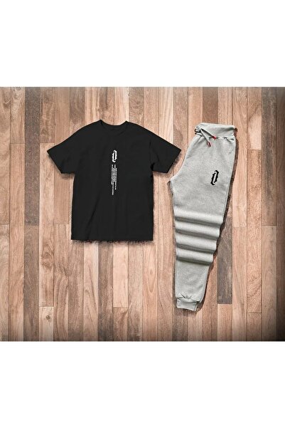 Mythologie Vertical Black T-shirt Gray Sweatpants - Jogger T-Shirt Bottom Top...