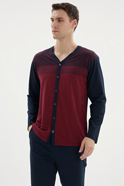 SS HOME CONCEPT مجموعة بيجاما بياقة على شكل V بأزرار كاملة من كوباي دي إم-26104