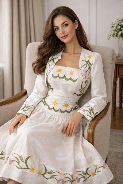 LATEANA Women's dress with computer-embroidered jacket