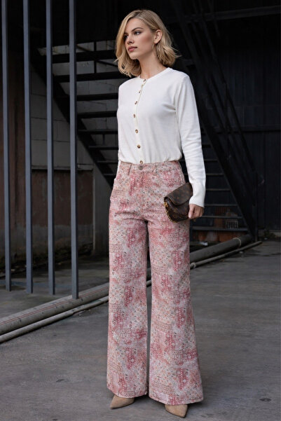 LOOSH Kadın Kırmızı Desenli Baggy Pantolon