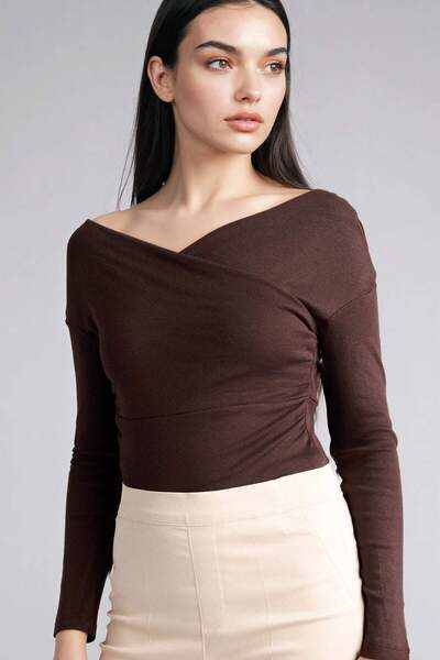 DeFacto Slim Fit Wrap Collar Ribbed Long Sleeve T-Shirt G7805Ax26Sp