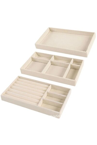 LONDON Birds Store Takı kutusu Şık 3 lü çekmece içi düzenleyici set ( bej renk )