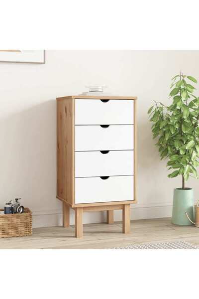 Concept Comodă cu sertar, maro și gri, 46x39,5x90 cm, lemn masiv de pin