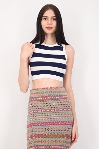 Don't Call Me Jennyfer Women Ribbed Neck Sleeveless Stripe Top, Multicolor