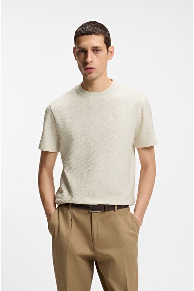 BOSS Men's All Monogram Logo Detailed 100% Cotton Short Sleeve Ecru T-Shirt 5...