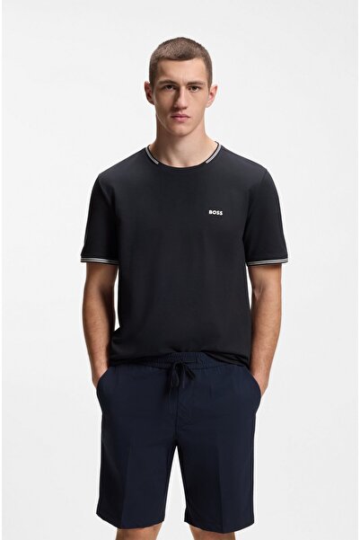 BOSS Men's Regular Fit Striped Crew Neck Flexible Cotton Short Sleeve Navy Bl...