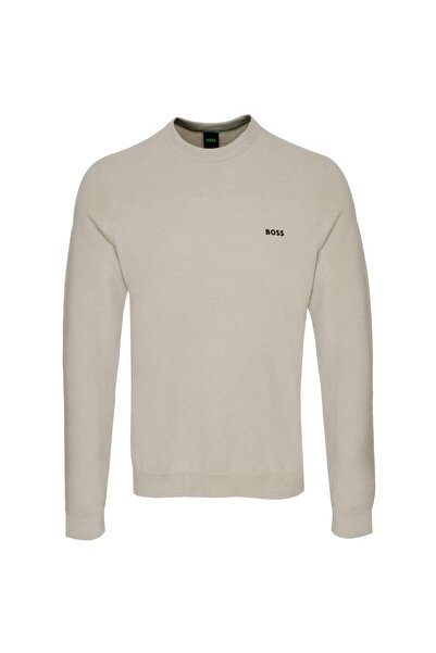 BOSS Men's Regular Fit Round Collar Breathable Wool Content Long Sleeve Beige...