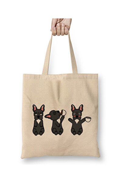 Toyaso French Bulldog Coffee Lover Dog White Tote Bag Long Handle Shopping Ba...