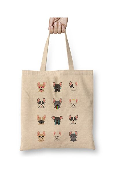 Toyaso French Bulldog Emoji Dog White Tote Bag Long Handle Shopping Bag Beach...