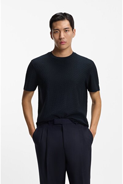 BOSS Men's All Monogram Logo Detailed 100% Cotton Short Sleeve Navy Blue T-Sh...