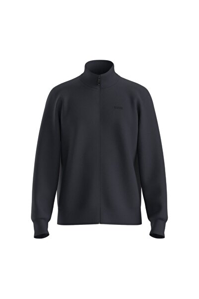 BOSS سترة رجالية ذات قصة عادية وياقة عالية من القطن وسحاب أمامي باللون الأزرق...